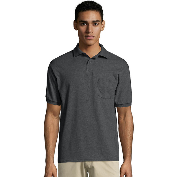 Hanes Men's Cotton-Blend EcoSmart&reg; Jersey Polo with Pocket