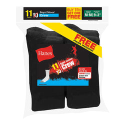 Hanes EZ-Sort&reg; Boys' Crew Socks 11-Pack (Includes 1 Free Bonus Pair)