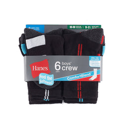 Hanes Boys Crew Comfortblend&reg; Black EZ Sort&reg; Socks 6-Pack