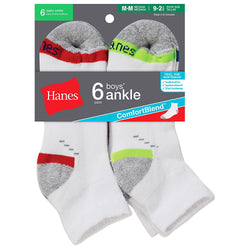 Hanes Boys Ankle ComfortBlend&reg; Assorted White Socks 6-Pack