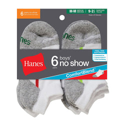 Hanes Boys No-Show ComfortBlend&reg; Assorted White Socks 6-Pack