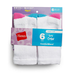 Hanes Girls' Crew Socks 6-Pack